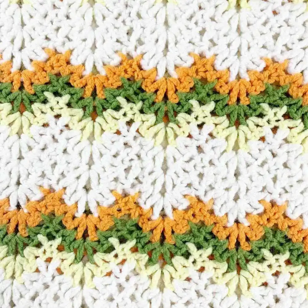 Handmade Crochet Afghan Throw Blanket Green Orange Cream Shell Stitch Scalloped